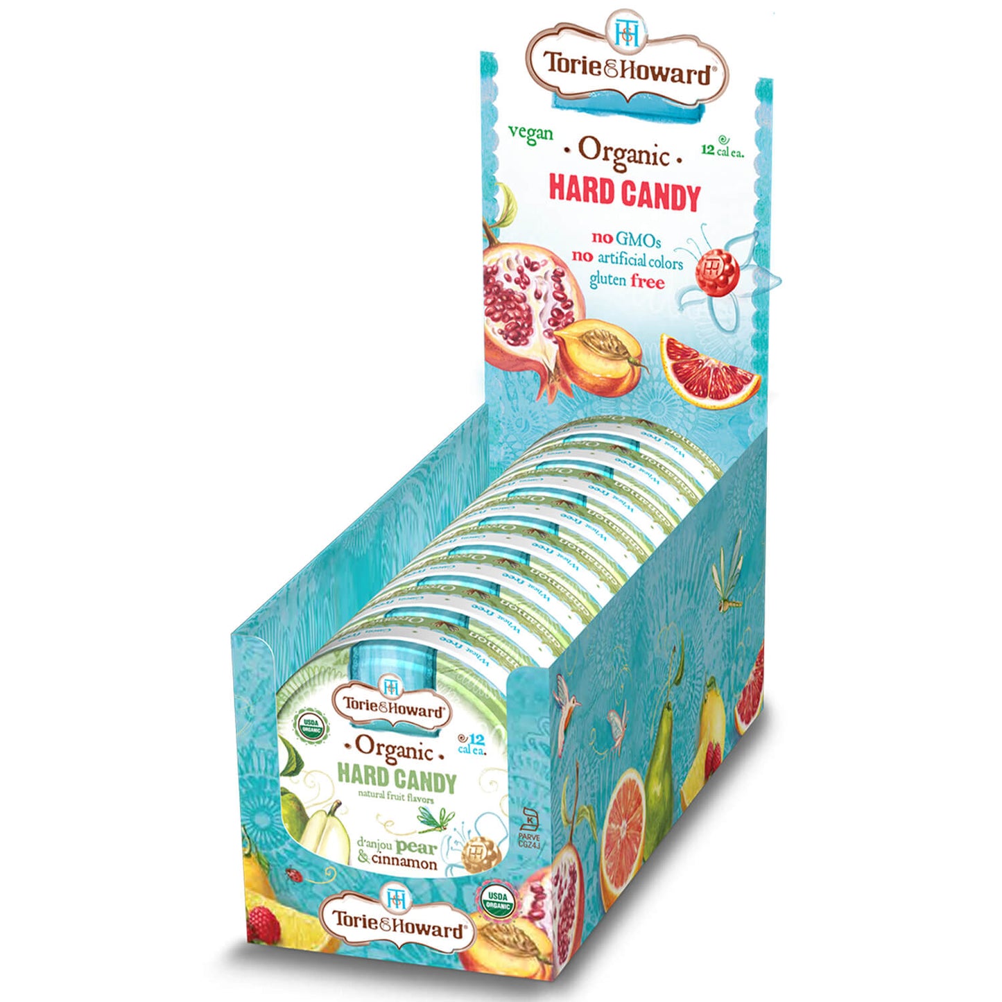 Wholesale Torie & Howard Pear and Cinnamon Organic Hard Candy 2oz Tins (8ct Box)- Bulk