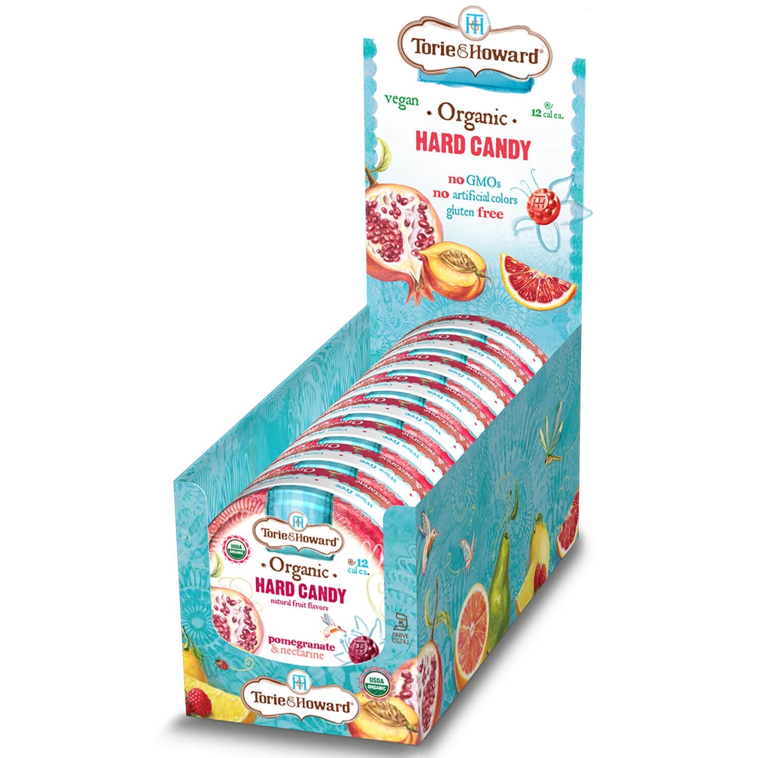 Wholesale Torie & Howard Pomegranate & Nectarine Organic Hard Candy Tins 2 oz- Bulk