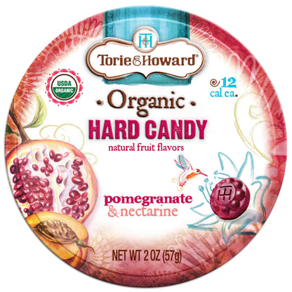 Wholesale Torie & Howard Pomegranate & Nectarine Organic Hard Candy Tins 2oz Tins- Bulk