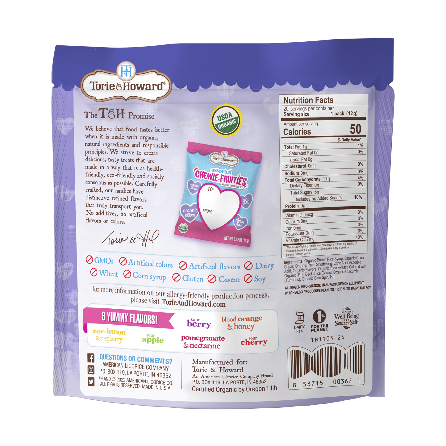 Wholesale Torie & Howard Organic Chewie Fruities® Valentine Candy Assorted Original & Sour Flavors 8.46oz- Bulk