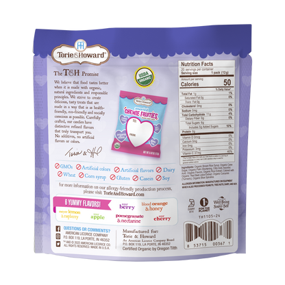 Wholesale Torie & Howard Organic Chewie Fruities® Valentine Candy Assorted Original & Sour Flavors 8.46oz- Bulk