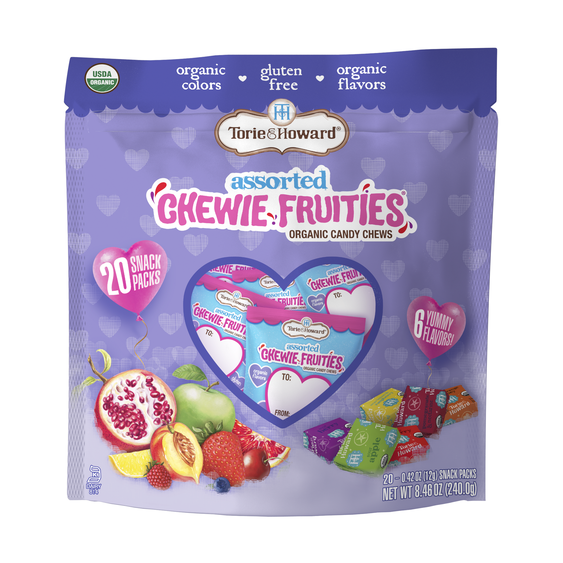 Wholesale Torie & Howard Organic Chewie Fruities® Valentine Candy Assorted Original & Sour Flavors 8.46oz- Bulk