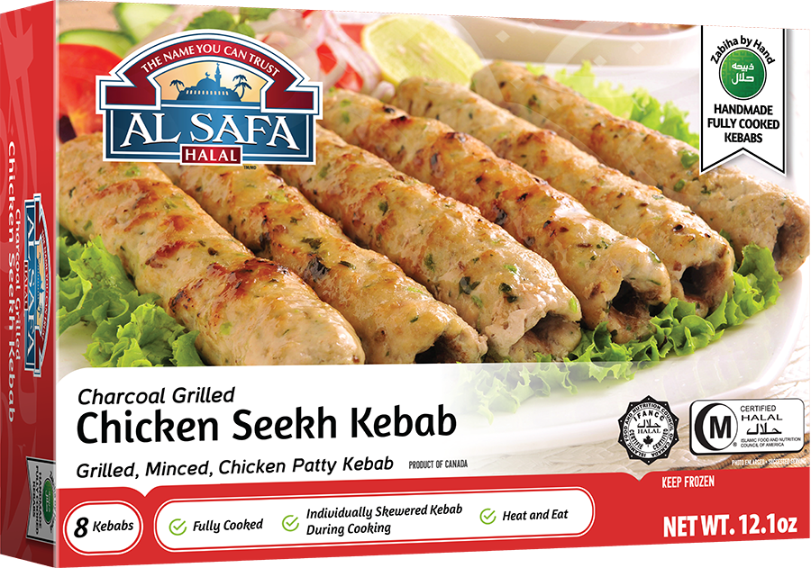 Wholesale Al Safa Halal Charcoal Grilled Chicken Seekh Kebab 12.1 oz- Bulk