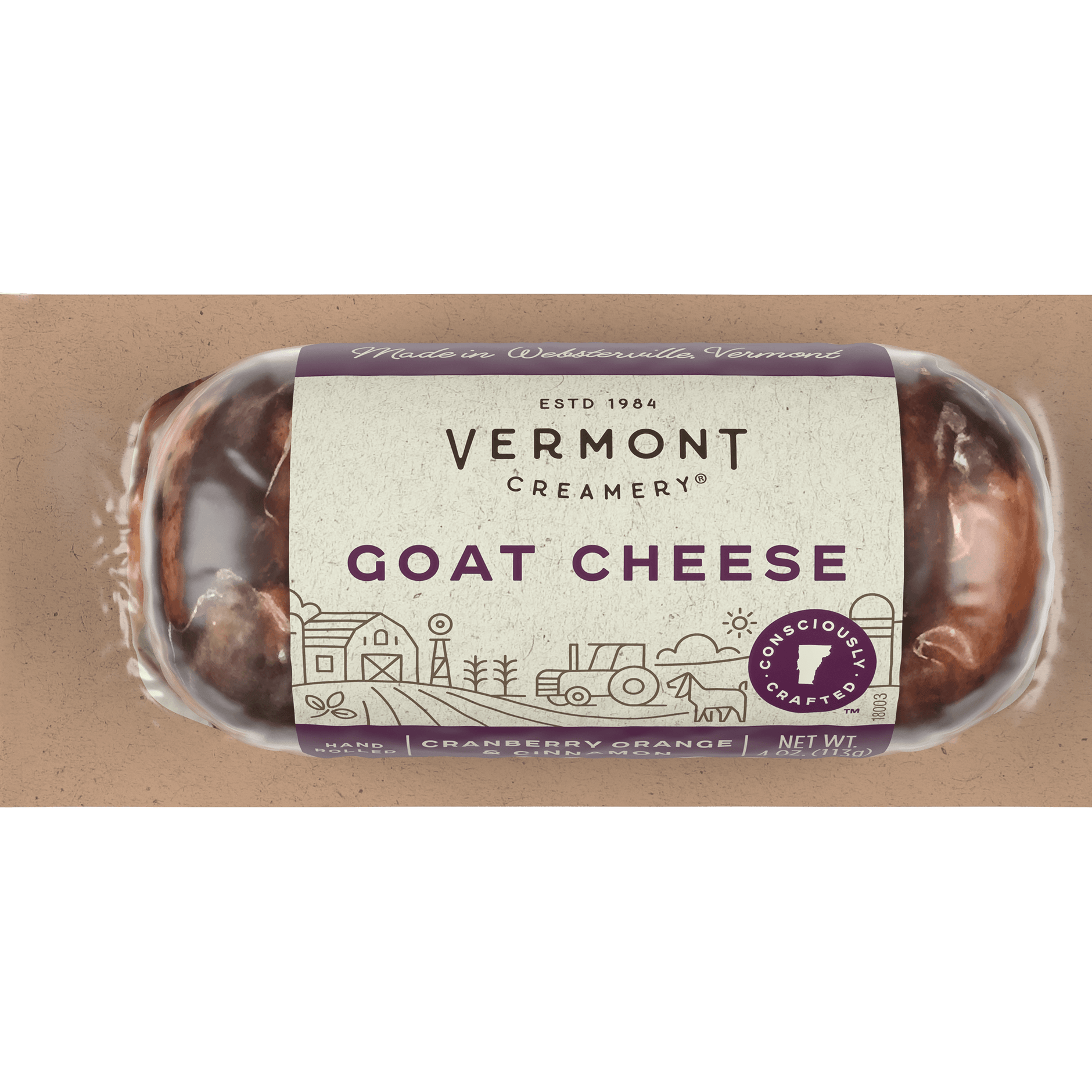 Wholesale Vermont Creamery Cranberry Orange Cinnamon Goat Cheese Log (Chevre) 4 OZ- Bulk