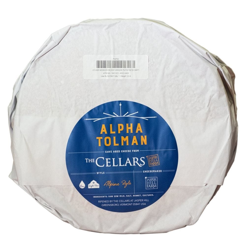 Wholesale Jasper Hill Farm Alpha Tolman Alpine-Style Raw Cow Milk Cheese Wheel 20 LB- Bulk