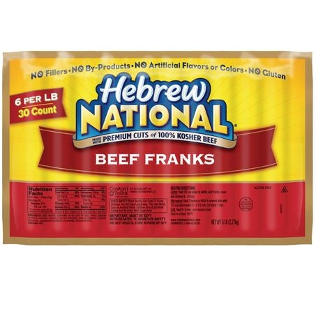 Wholesale Hebrew Nationa Each Skinless Kosher Hot Dog 6 Inch 6:1- Bulk