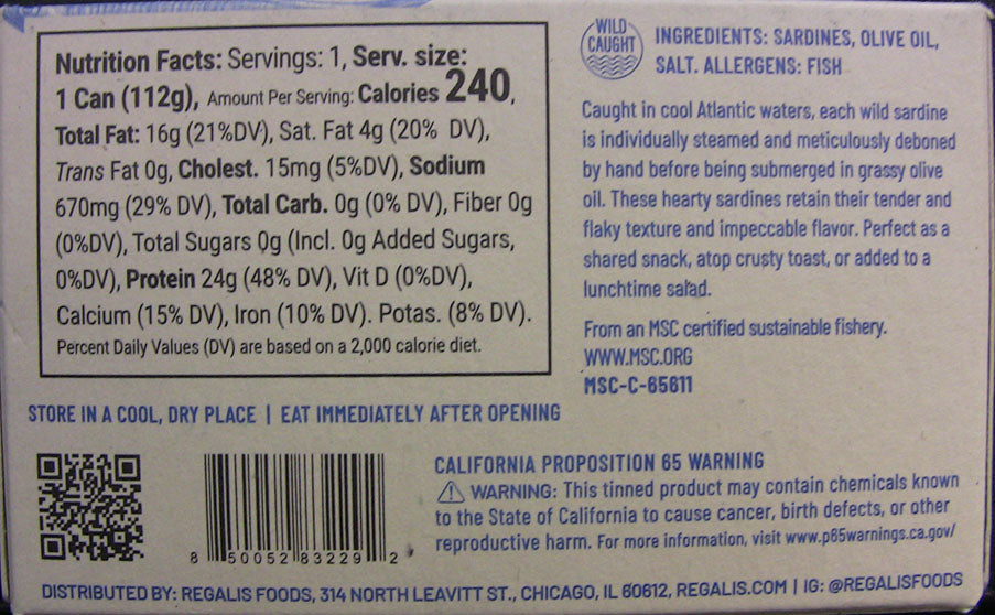 Wholesale Regalis Large Sardines 113G- Bulk