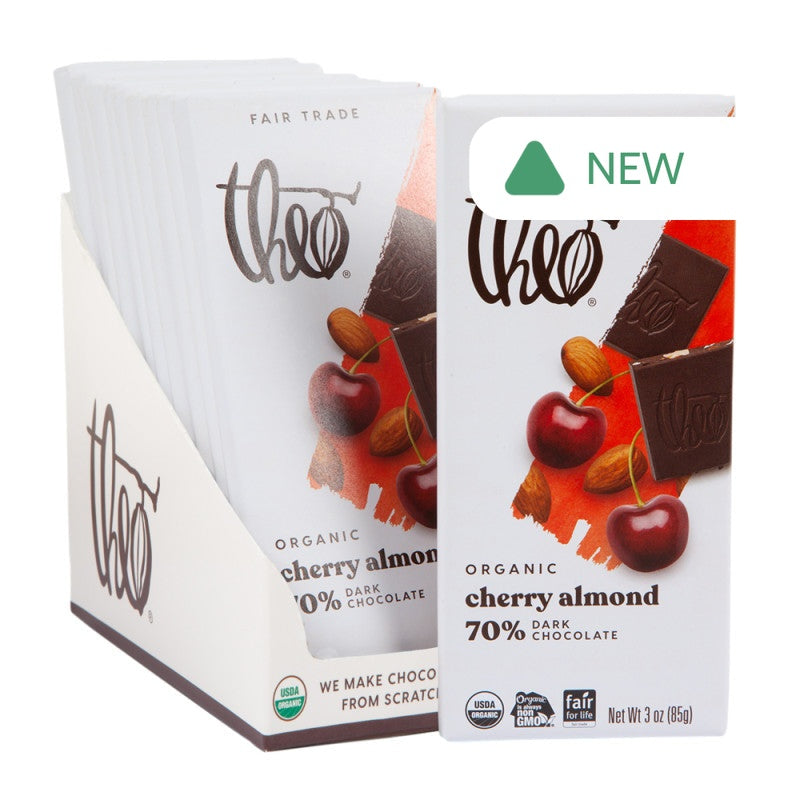 Wholesale Theo Dark Chocolate Cherry Almond 3 Oz Bar- Bulk