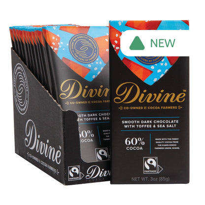 Wholesale Divine 6O% Dark Chocolate With Sea Salt & Toffee 3 Oz Bar- Bulk