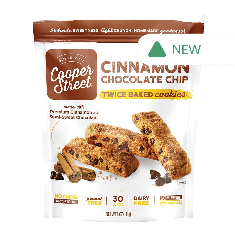 Wholesale Cooper Street Cinnamon Chocolate Chip Twice Baked Cookies 5 Oz Pouch- Bulk