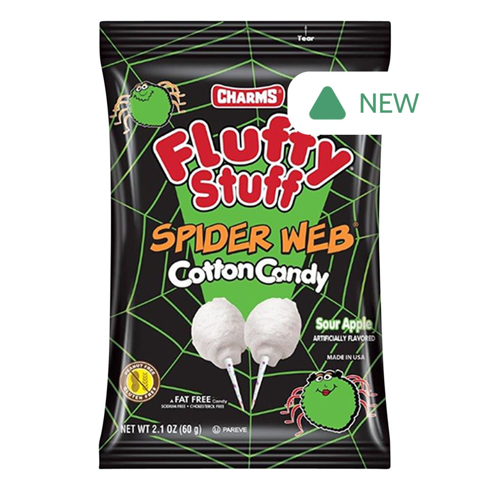 Wholesale Fluffy Stuff Sour Apple Spider Web Cotton Candy 2.1 Oz Bag- Bulk