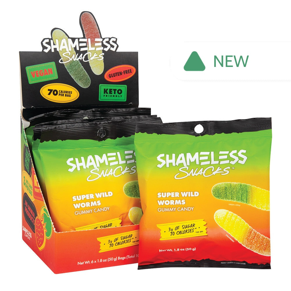 Wholesale Shameless Snacks Super Wild Worms Gummy Candy 1.08 Oz Bag- Bulk