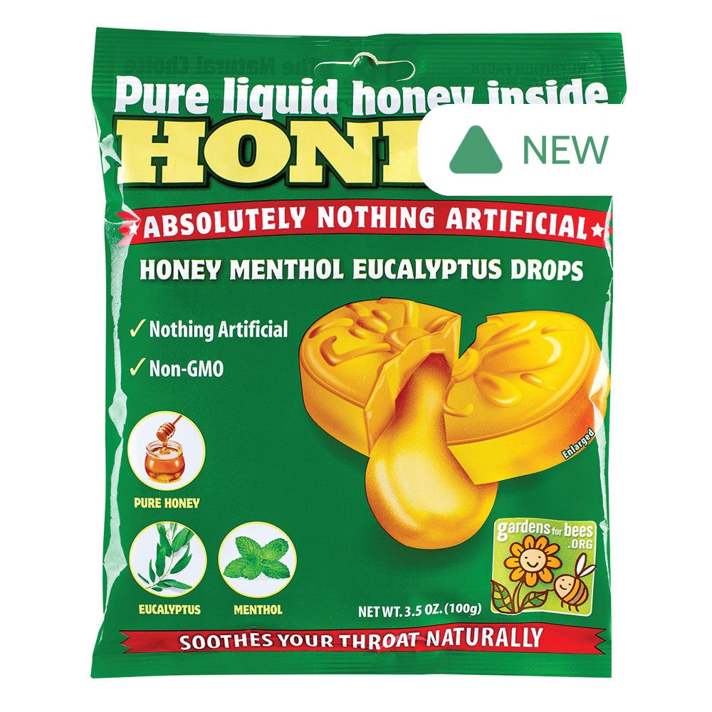 Wholesale Honees Honey Menthol Eucalyptus Cough Drops 20 Piece Peg Bag- Bulk