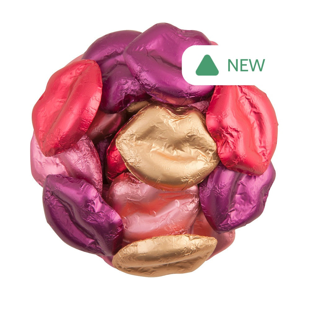 Wholesale Madelaine Milk Chocolate Multi Color Foiled Lips- Bulk