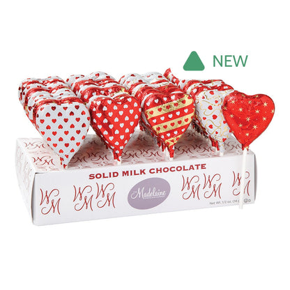 Wholesale Madelaine Milk Chocolate Foiled Heart 0.5 Oz Lollipop- Bulk