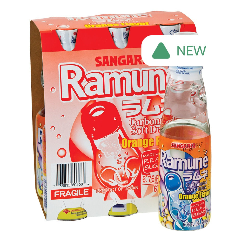 Wholesale Sangaria Ramune Orange Soda 6 Pk 6.76 Oz Bottles- Bulk
