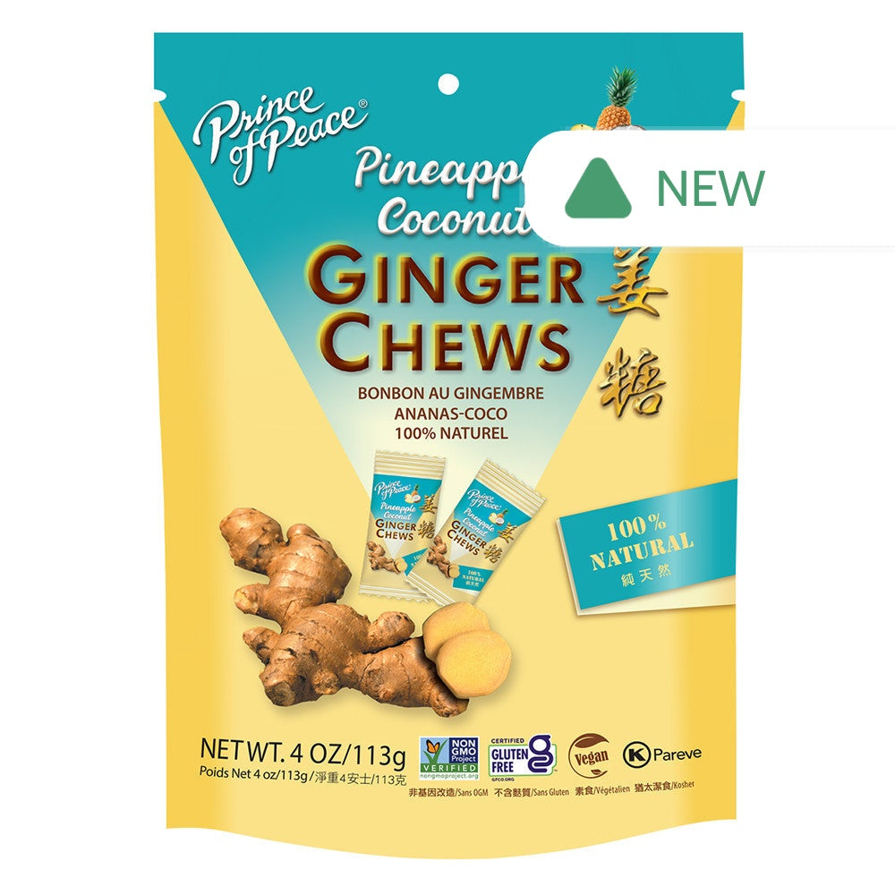 Wholesale Prince Of Peace Pineapple Coconut Ginger Chews 4 Oz Pouch- Bulk