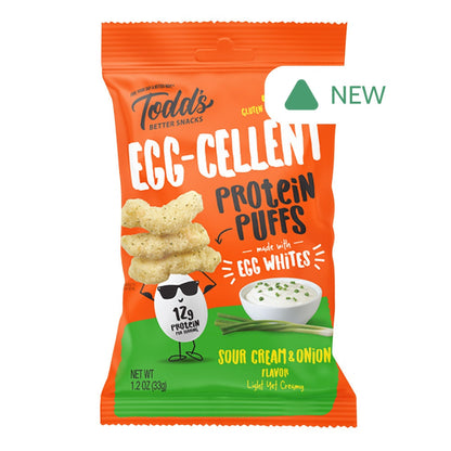Wholesale Todd’S Egg-Cellent Protein Puffs Sour Cream & Onion 1.2 Oz- Bulk
