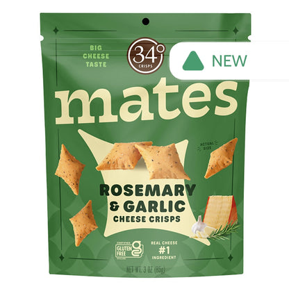 Wholesale 34 Degrees Mates Rosemary & Garlic Cheese Crisps 3 Oz Pouch- Bulk