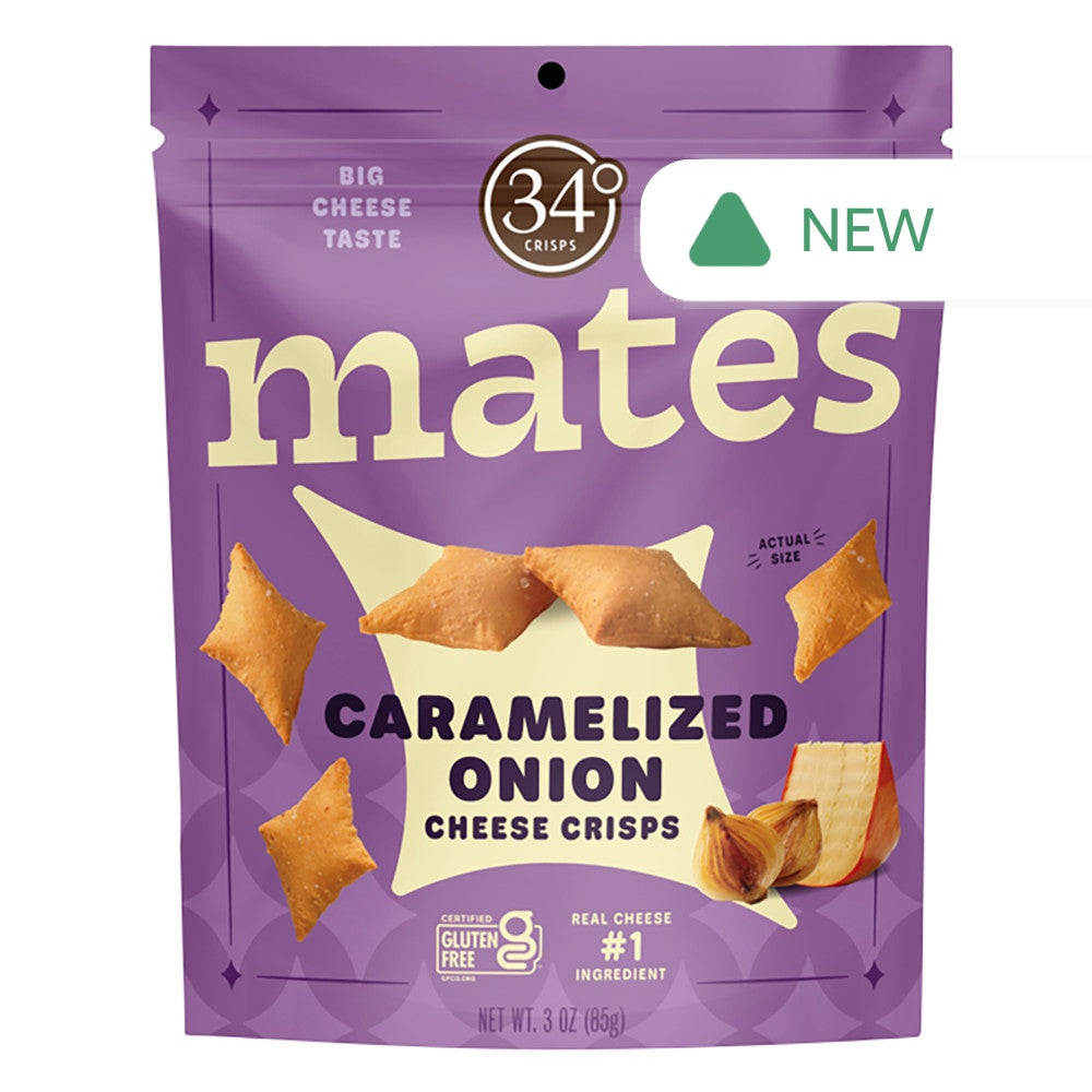 Wholesale 34 Degrees Mates Caramelized Onion Cheese Crisps 3 Oz Pouch- Bulk