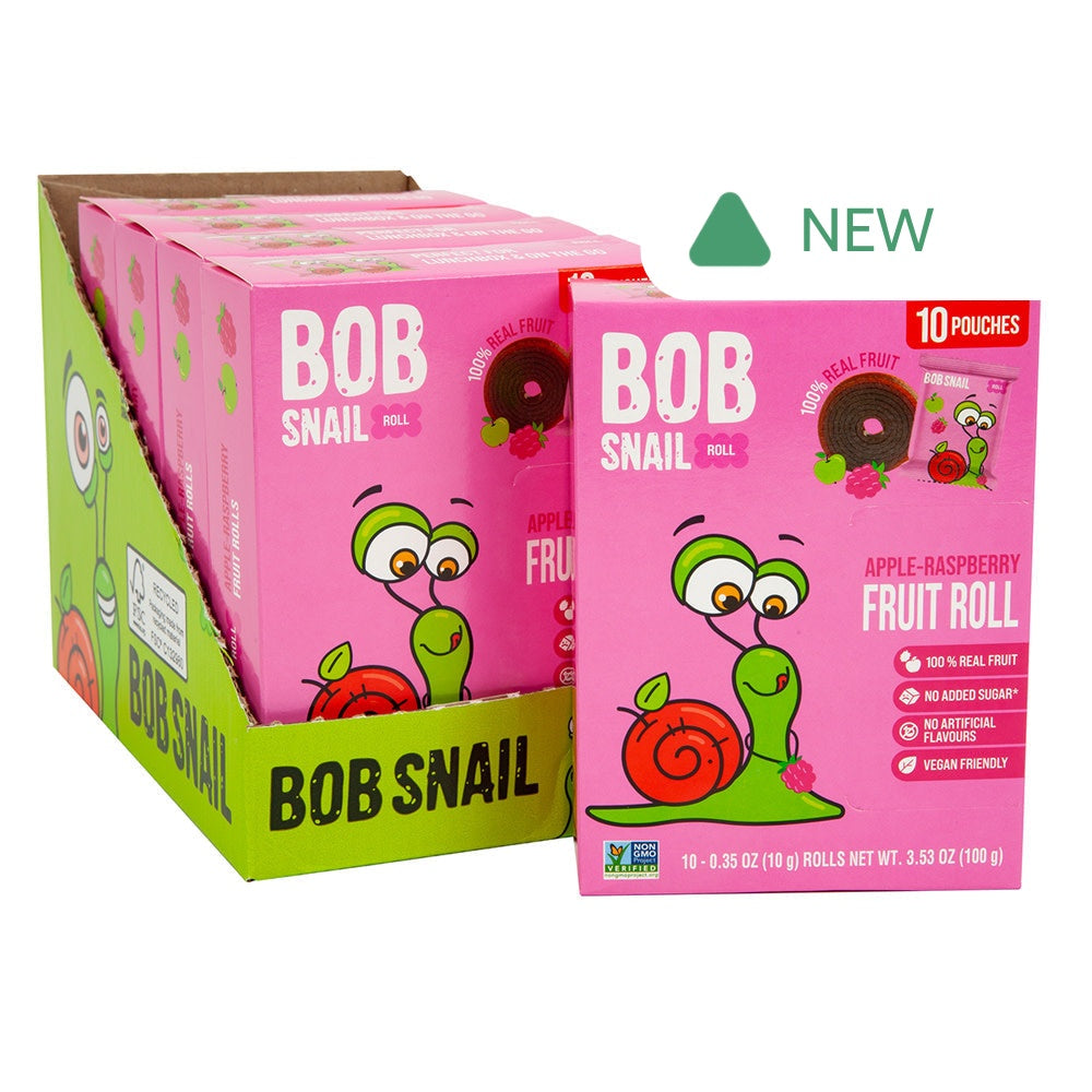 Wholesale Bob Snail Apple Raspberry Fruit Roll 3.53 Oz 10 Count Box- Bulk