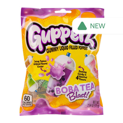 Wholesale Gupperz Boba Tea Blast! Gummy Liquid Filled Popperz 2.54 Oz Peg Bag- Bulk