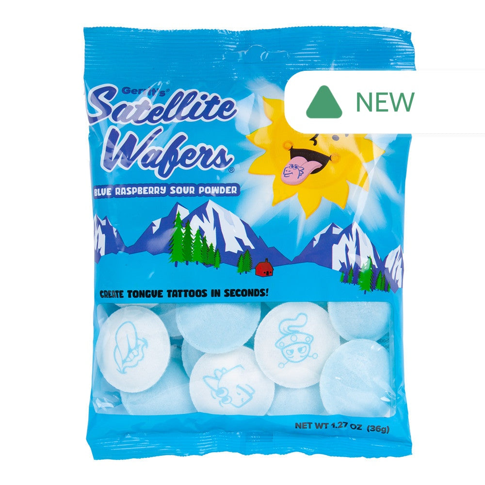 Wholesale Gerrit’S Blue Raspberry Sour Powder Satellite Wafers 1.27 Oz Peg Bag- Bulk