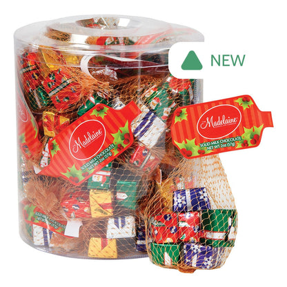 Wholesale Madelaine Milk Chocolate Foiled Christmas Presents 2 Oz Mesh Bag- Bulk