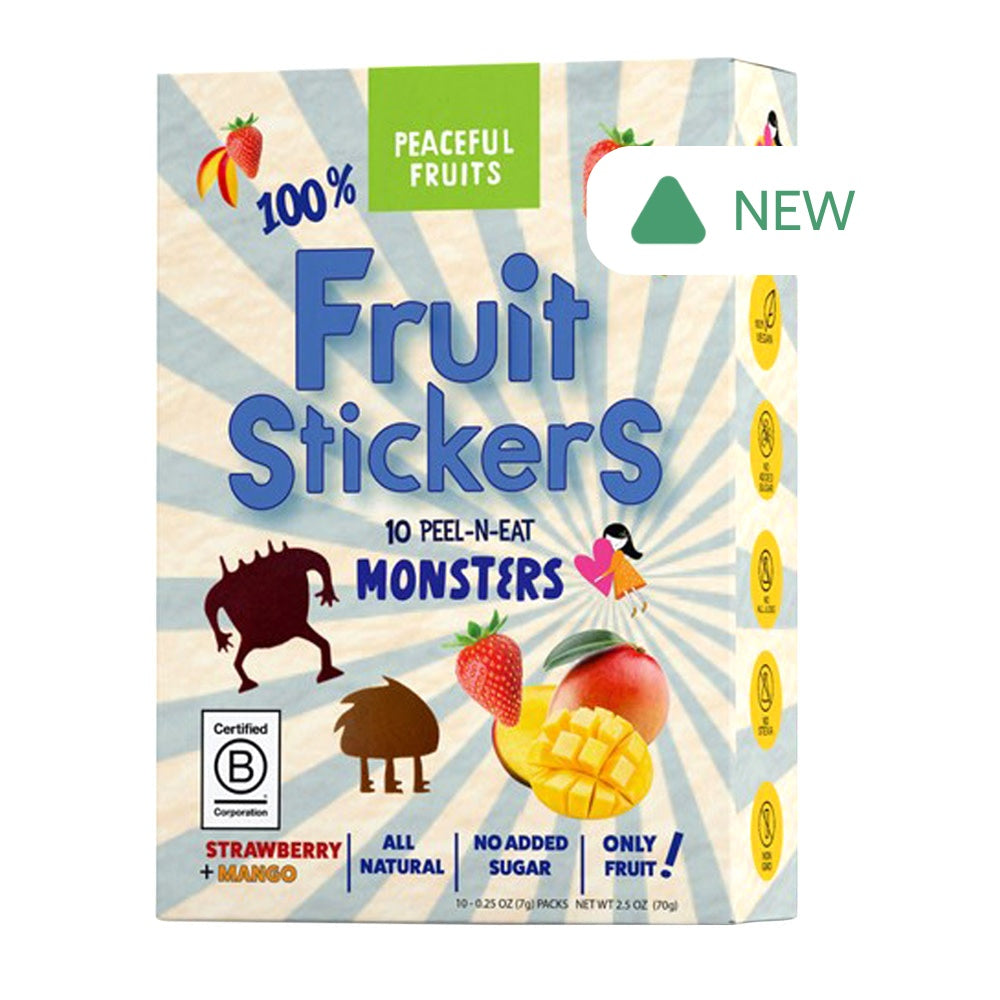 Wholesale Peaceful Fruits Strawberry Mango Monsters Fruit Stickers 10 Count 2.5 Oz Box- Bulk