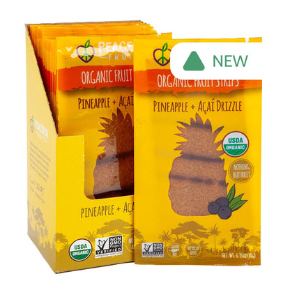 Wholesale Peaceful Fruits Pineapple And Acai Drizzle Organic Fruit Strips 0.35 Oz- Bulk