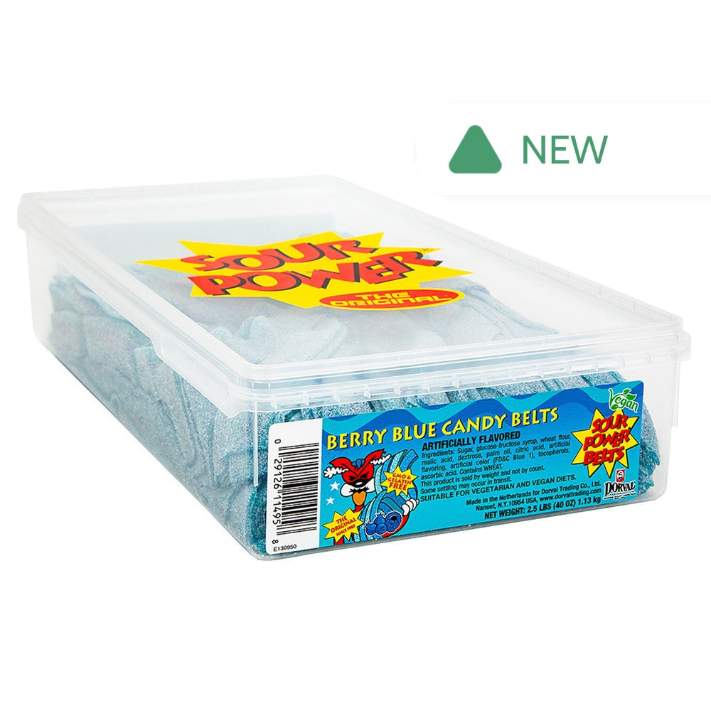 Wholesale Sour Power Berry Blue Candy Belts Tub- Bulk