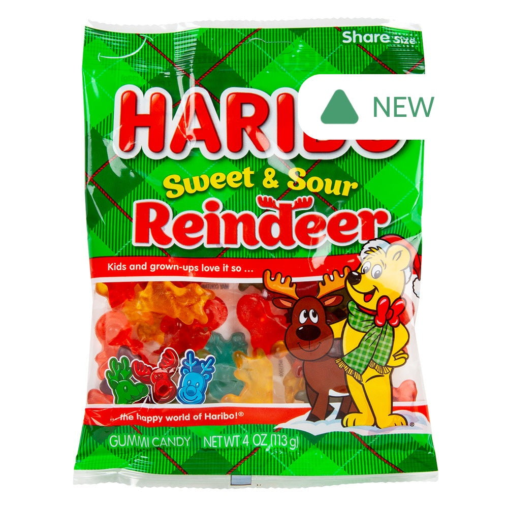 Wholesale Haribo Sweet & Sour Reindeer 4 Oz Peg Bag- Bulk