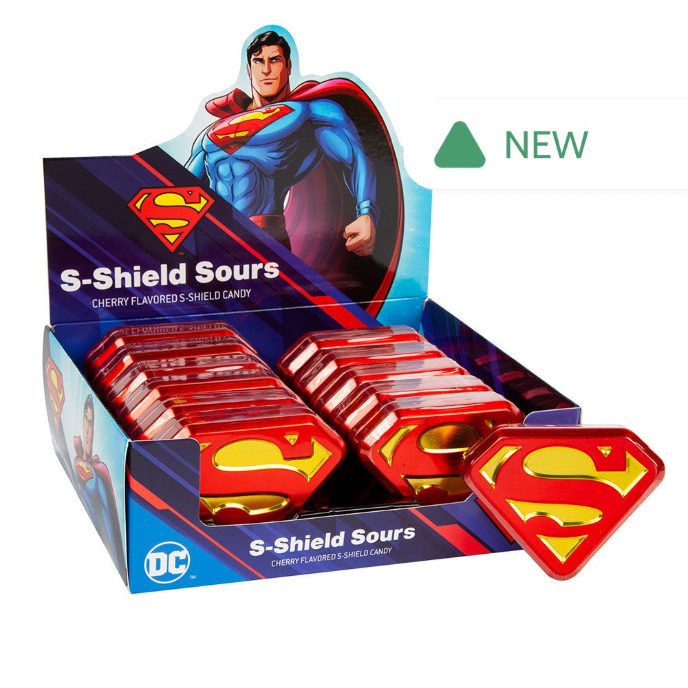 Wholesale Superman Sour Cherry S-Shield Sours Candy 0.6 Oz Tin- Bulk