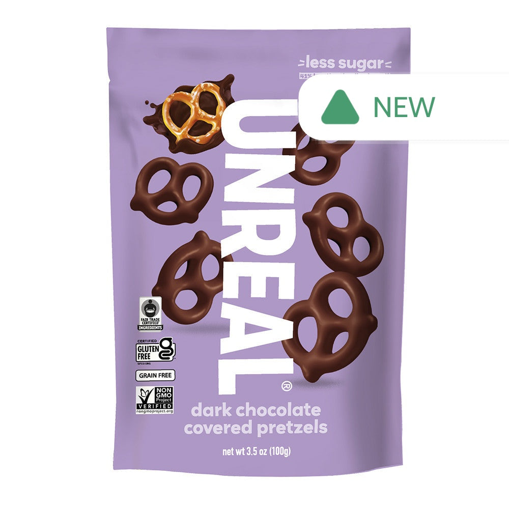 Wholesale Unreal Dark Chocolate Covered Grain-Free Pretzels 3.5 Oz Pouch- Bulk