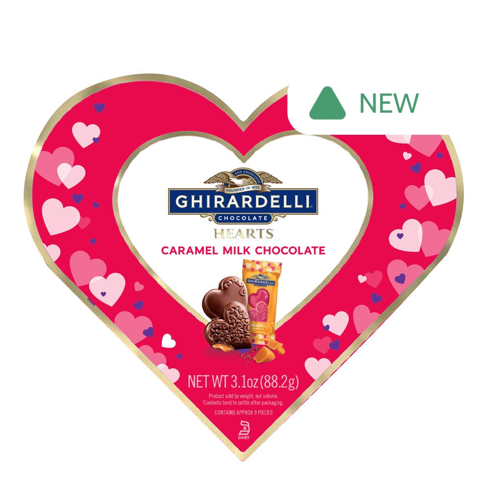 Wholesale Ghirardelli Caramel Milk Chocolate Hearts Gift Box 3.1 Oz- Bulk