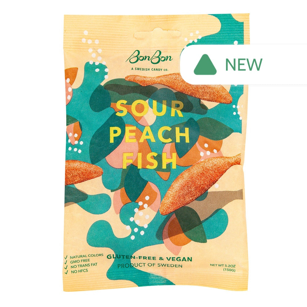 Wholesale Bonbon Sour Peach Fish 5.2 Oz Peg Bag- Bulk