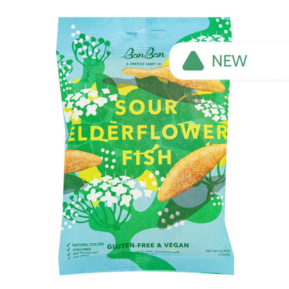 Wholesale Bonbon Sour Elderflower Fish 5.2 Oz Peg Bag- Bulk