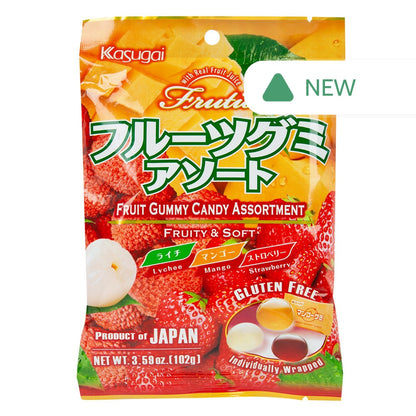 Wholesale Kasugai Frutia Assorted Lychee, Strawberry Mango Gummy Candy 3.59 Oz Peg Bag- Bulk