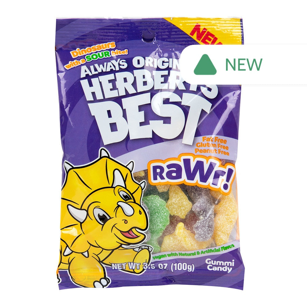 Wholesale Herbert’S Best Rawr! Sour Dinosaurs 3.5 Oz Peg Bag- Bulk