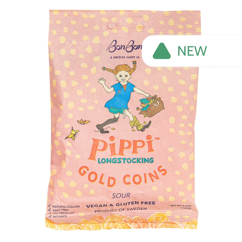 Wholesale Bonbon Pippi Longstocking Sour Gold Coins 4.2 Oz Peg Bag- Bulk