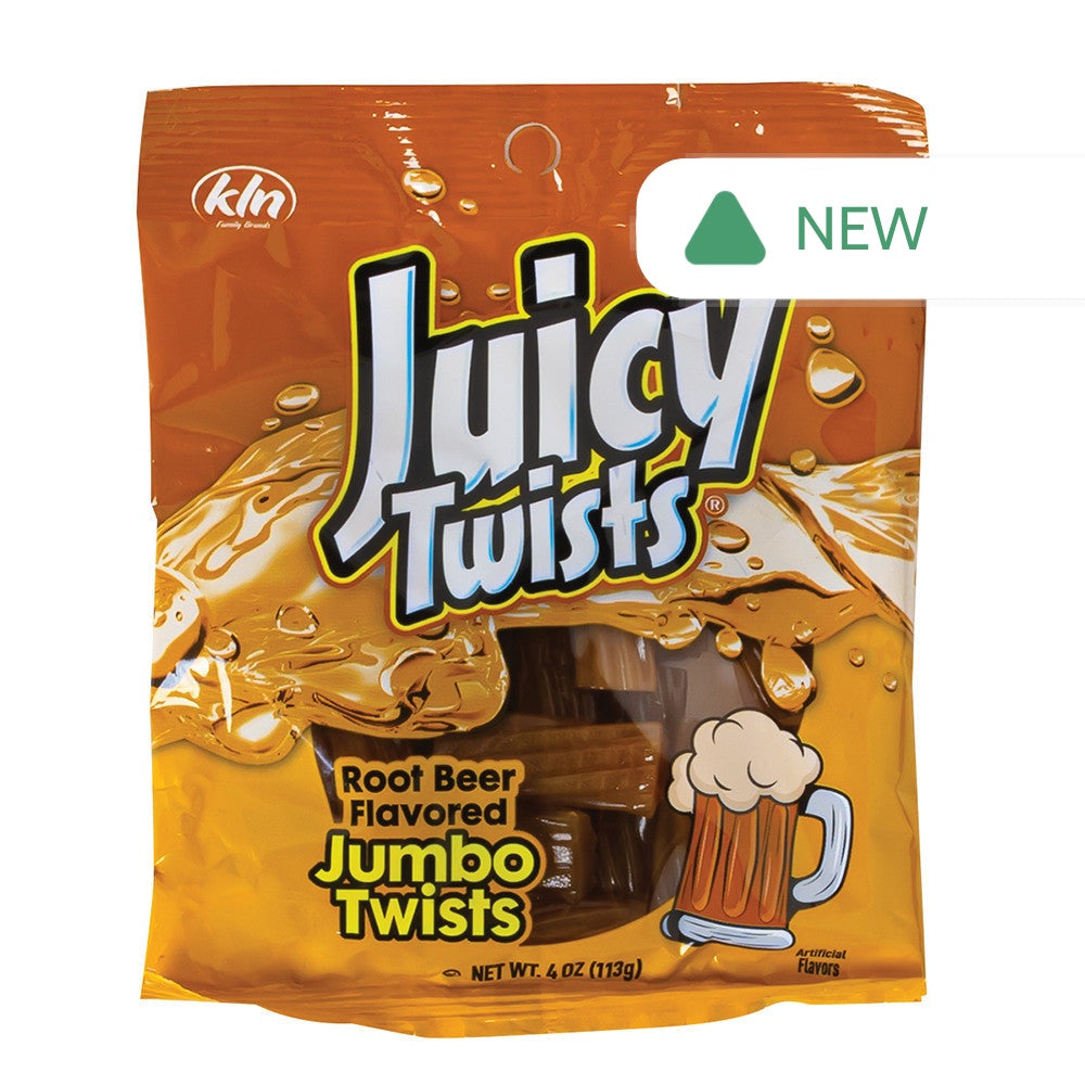 Wholesale Juicy Twists Root Beer Jumbo Twists 4 Oz Peg Bag- Bulk