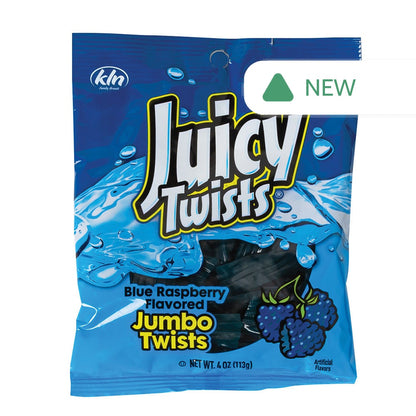 Wholesale Juicy Twists Blue Raspberry Jumbo Twists 4 Oz Peg Bag- Bulk