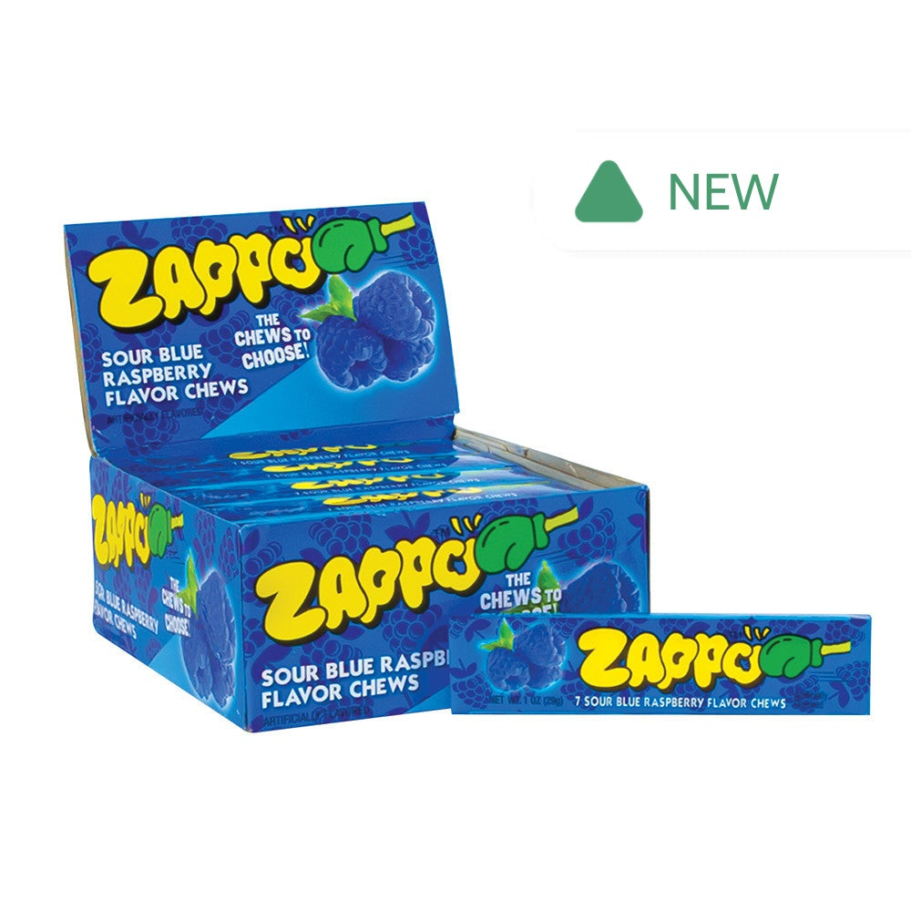 Wholesale Zappo Sour Blue Raspberry Chews 1 Oz Stick- Bulk