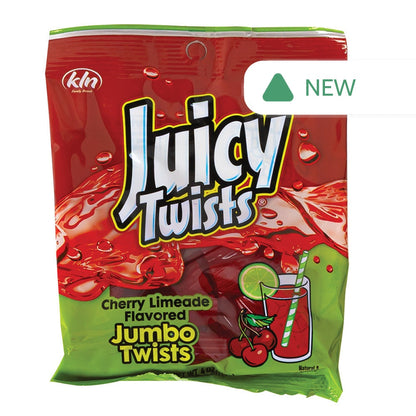 Wholesale Juicy Twists Cherry Limeade Jumbo Twists 4 Oz Peg Bag- Bulk