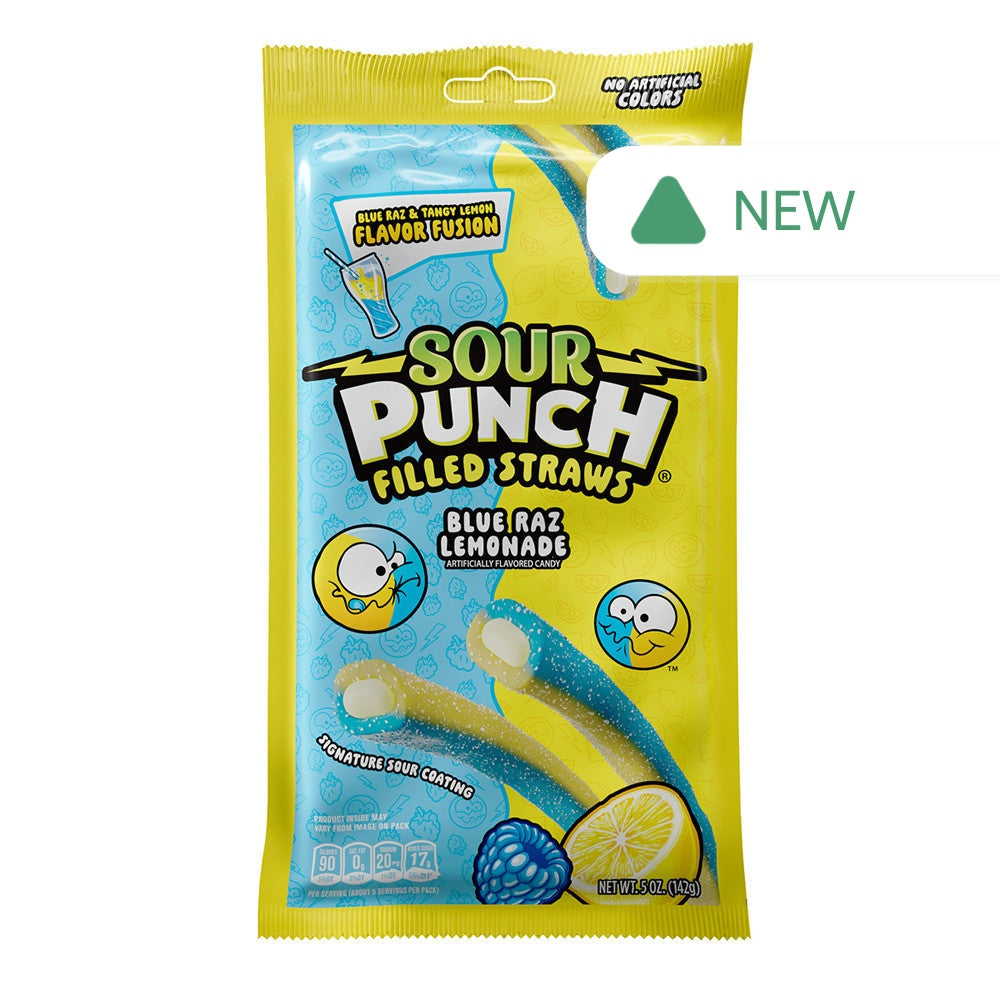 Wholesale Sour Punch Blue Raz Lemonade Filled Straws 5 Oz Peg Bag- Bulk