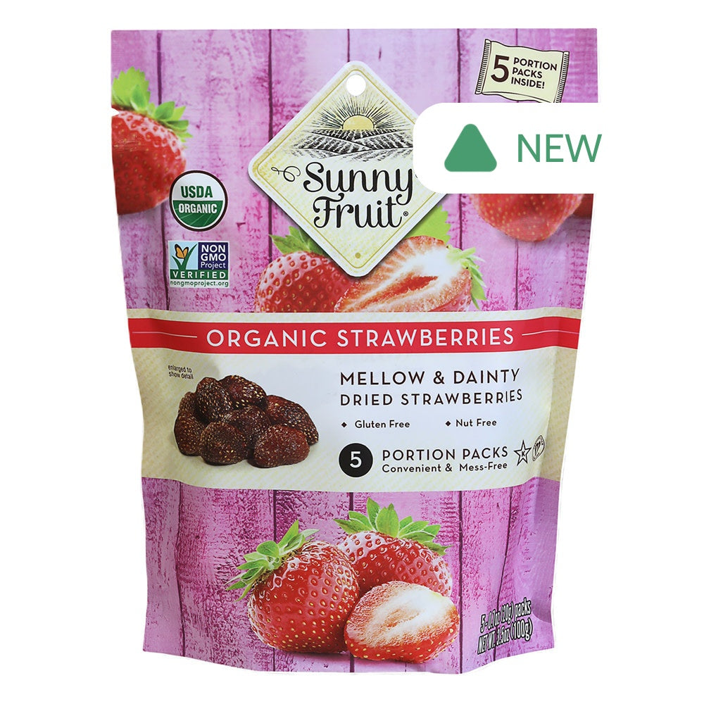 Wholesale Sunny Fruit Organic Dried Strawberries 3.5 Oz Pouch- Bulk