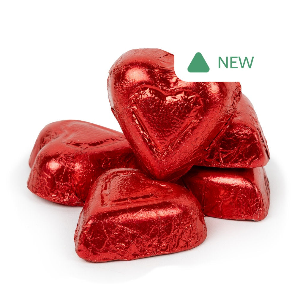 Wholesale Milk Chocolate Red Foiled Hearts- Bulk