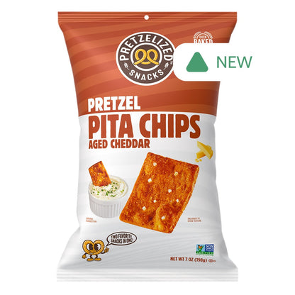 Wholesale Pretzelized - Pretzel Pita Chips Aged Cheddar - 7Oz- Bulk