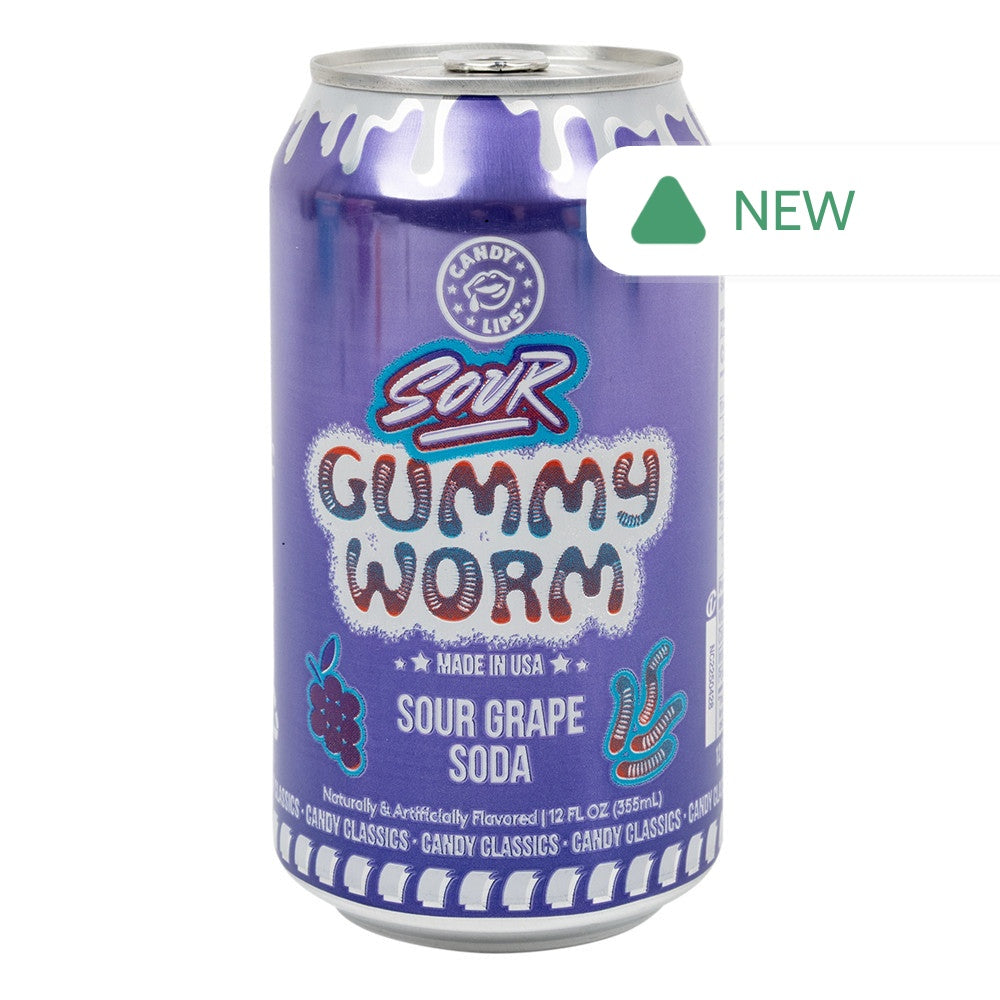 Wholesale Candy Lips Sour Gummy Worm Sour Grape Soda 12 Oz Can- Bulk