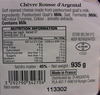 Wholesale Chevre Rousse Argental 935G- Bulk